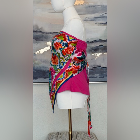 Caché Y2K Silk Scarf/Handkerchief Print Strapless Top Floral Bandana Hem - Picture 8 of 16